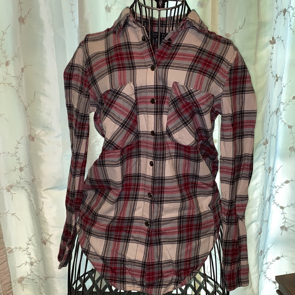 ~Topshop Petite~ Plaid Button Shirt